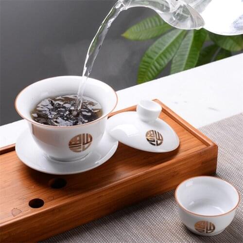 White Porcelain Tea Tureen Cup with Cover Tea Bowl Tea Set Ceramic Kung Fu Gaiwan Creative Tea Pot Travel Beautiful Kettle