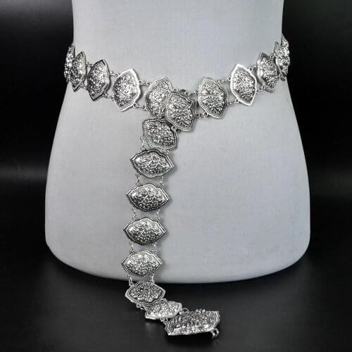 Fashion Bohemian Vintage Silver Metal Carved Flower Belly Chain Waist Chain For Women Indian Gypsy Tribe Alloy Belt Jewelry Gift