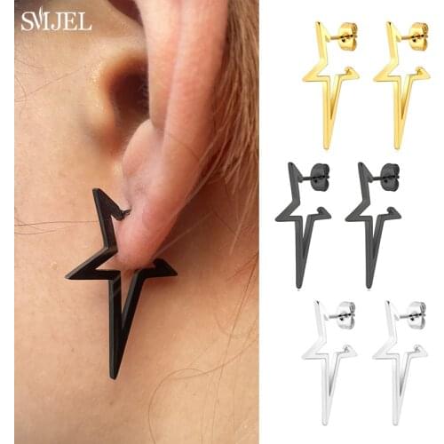 Black Punk Stainless Steel Star Earrings For Women Fashion Hollow Star Earring Ear Piercing Jewelry Wedding Studs Pendientes