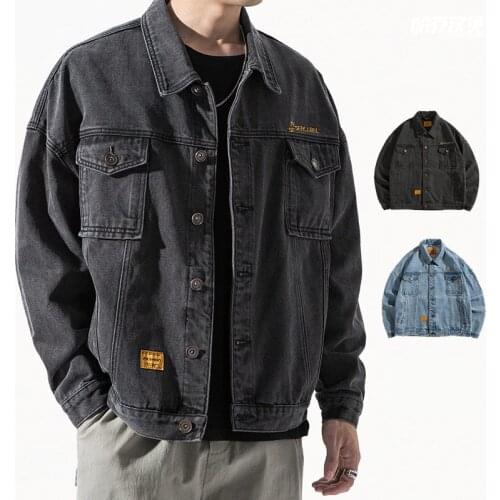 Autumn Denim Jacket Men Korean Style Trend Loose Casual Youth Fashion Large Size European American Street Ins Tooling Coat Tops