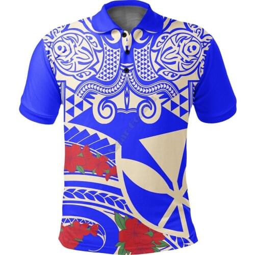 Hawaii Polo Shirt Polynesian Pattern Vintage Style Blue Color 3D Printed Polo Shirt Men Women Short Sleeve Summer T-shirt