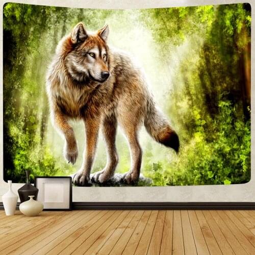 Simsant Wolf and Forest Tapestry Animal Jungle Art Wall Hanging Tapestries for Living Room Bedroom Dorm Home Blanket Decor