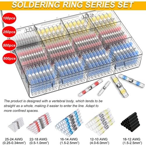 50-1200pcs Wire Terminals Electrical Terminals Heat Shrink Butt Crimp Terminal Waterproof Solder Seal Electrical Butt Connectors