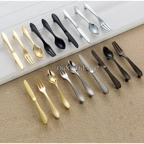Creative 10PCS Spoon / Fork / Knife Cabinet Pulls Handles Cupboard Wardrobe Drawer Kitchen Cabinet Handles DIY Decorations