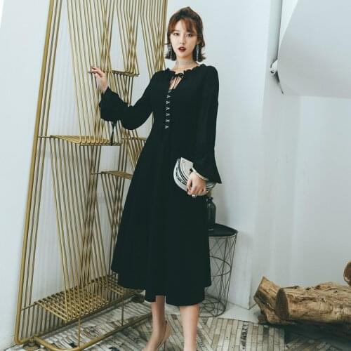 L-5XL Plus Size Black Summer Dress 2020 for Women Long Sleeve Sheer Retro Bandage Dress Women Corset Vintage Dress Ladies Elbise