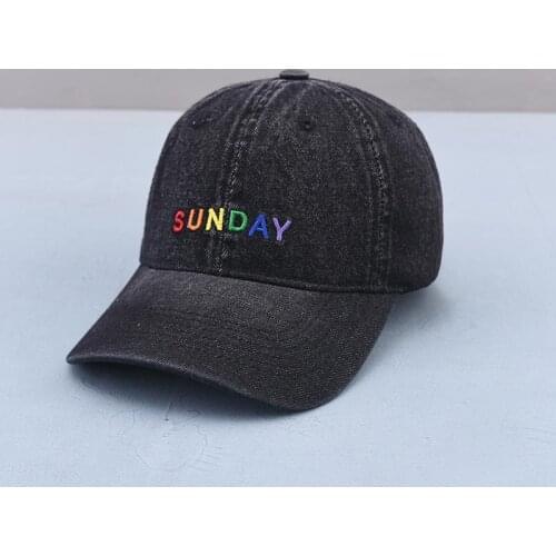 LDSLYJR Joker Washed Denim Letter Sunday Embroidery Casquette Baseball Cap Adjustable Snapback Hats for Men and Women 112