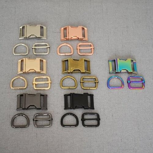 100 sets metal belt straps adjust slider release buckle D ring 20mm webbing for pet dog collar dog leash DIY accessories