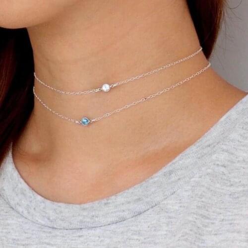 Minimal delicate 100% 925 sterling silver single 3MM bezel cz cubic zirconia thin 925 silver chain choker necklace for women