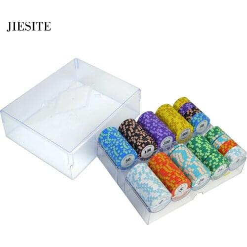 100/200Pcs clay Poker Chips Sets of Chips+Acylic Chip Box 14g Clay Crown 14 colors Texas Hold'em Baccarat Casino poker chip