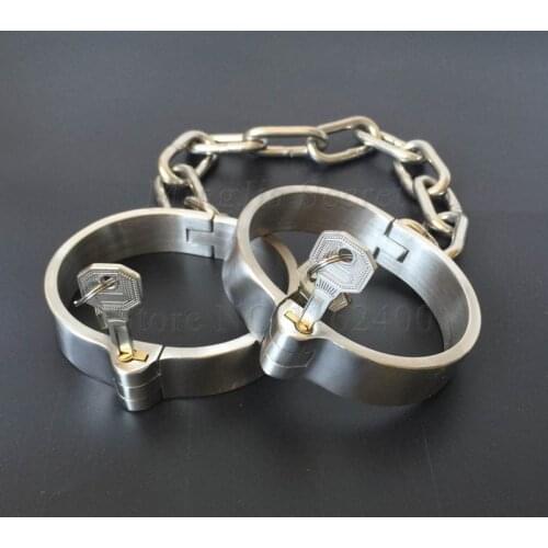 Stainless Steel Lockable Neck Collar Handcuffs Ankle Cuffs Slave BDSM Bondage Shackles Leg Irons Restraints Sex Toy For Couples