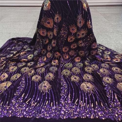 Nigerian Sequins velvet Lace Fabrics 2020 Purple High Quality African Lace Fabric Wedding French Tulle Lace Material For Dress