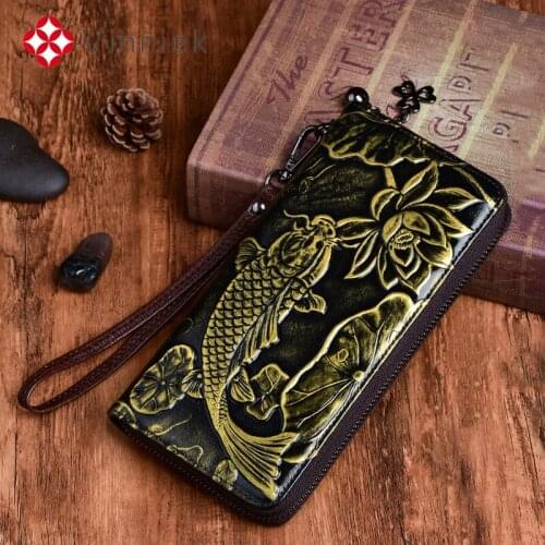 2021 New Head Layer Leather Live Explosion Models Ladies Long Retro Leather Wallet Female Handmade Collaps