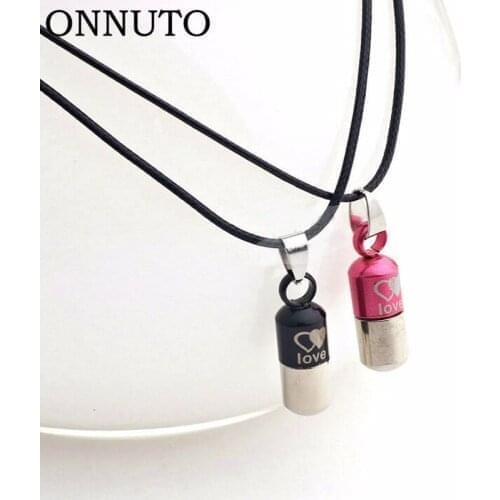Save Love Pill-shape Couple Pendants Necklace Perfume Bottle Pendant Leather Chain Punk Style Love Heart Fashion