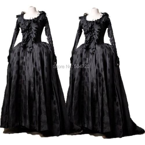 Tailored!Royal Black long sleeves Duchess Queen Marie Antoinette Period Masquerade Theatre Civil war Gown dress HL-228
