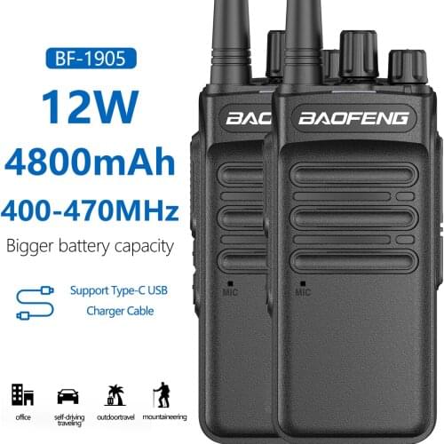 2PCS Baofeng BF-1905 12W High Power Walkie Talkie 400-470MHz 50KM Long Distance Type C Charger Upgraded BF-1904 Two Way Radio