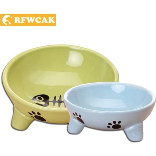 RFWCAK Pet Bowl Cartoon Cute Pattern Non-slip Base Ceramic Bowl For Dog Portable Dog Bowl For Pet Cat Food Water Feeding