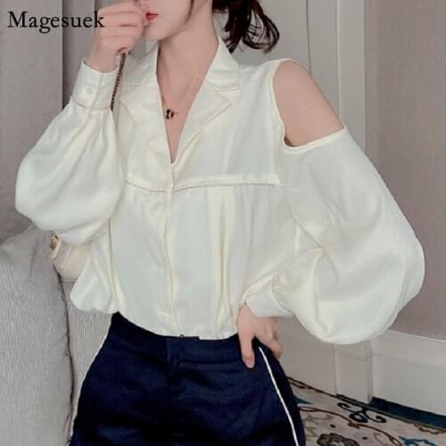 Long Sleeve Satin Silk Shirt Women Fashion Sexy Off-shoulder Blouse Women Solid Loose Button Shirt Tops Female Clothes New 16918