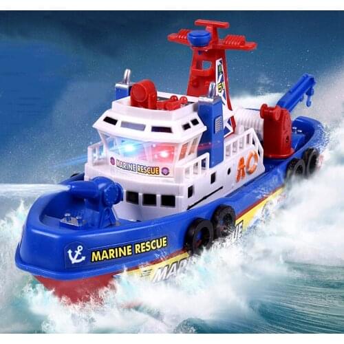 Fast Speed Music Light Electric Marine Rescue Fire Fighting Boat Fire Fighting Ship Toys Non-Remote Toy Kids Childrens Day Gift