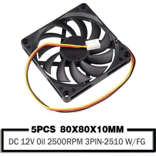 5 Pieces 8010 80mm Computer Cooler Fan Desktop Cooling Fan 12V 3PIN Exhaust Fan for PC Case 80X80X10MM With FG Function