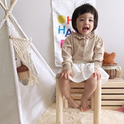 Knitwear Baby Girls Coat Sweater Ruffles Autumn Knitted Baby Cardigan Sweaters Hollow Toddler Jacket Wool For Girls Clothes