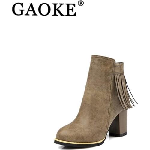 2018 Woman Boots Tassel Woman Shoes Lady Ankle Boots Round Toe Rubber Boots Platform Woman Shoes Spring Autumn Woman Footwear