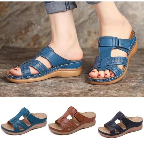 2021 New Ladies Orthopedic Shoes Open Toe Sandals Ladies Platform Slippers Summer Beach Rubber Soft Sole