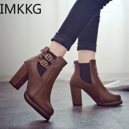 2019 Woman Autumn Winter Boots Women Shoes Ladies Thick heels Ankle Boots Women High Heel Platform Rubber Shoes Snow short Boots