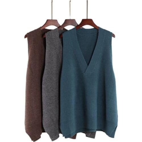 2020 Women Sweater Vest Oversize V Neck Pullover Sweater Medium Long Knitted Jumper Top Basic Waistcoat Vest For Women PZ3067