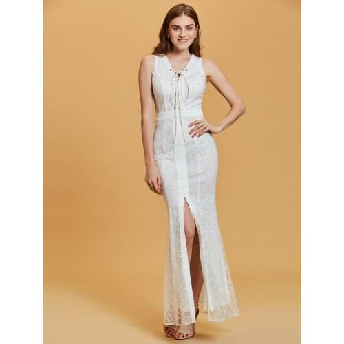 Split Front Mermaid Evening Dress Women Elegant Sleeveless Lace Up Party Long Dresses Sexy Lace Appliques Formal Gown Robe