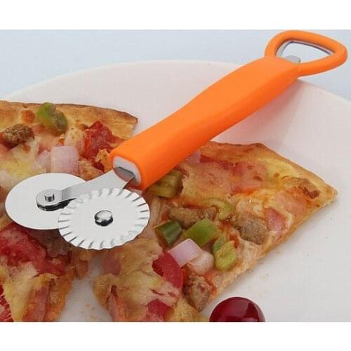 1PC Double Roller Pizza Knife Cutter Pastry Pasta Dough Crimper Wheel Rolling Slicer Pastry Tools with Bottle Opener EKX 184