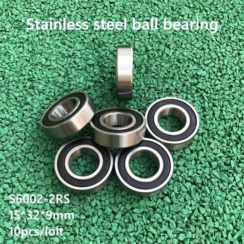 10pcs/lot ABEC-5 S6002-2RS S6002RS Stainless steel 15*32*9 mm Deep Groove Ball bearing Double Rubber cover 15×32×9 mm