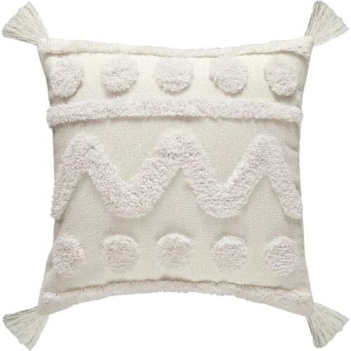 2021 New Nordic White Throw Pillow Case Wave Striped Tufted Textured Tassel Cushion Cover