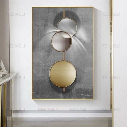Abstract Geometric Golden Light Luxury Line Industrial Grey Art Canvas Painting Minimalist Prints Wall Picture for Home Decor