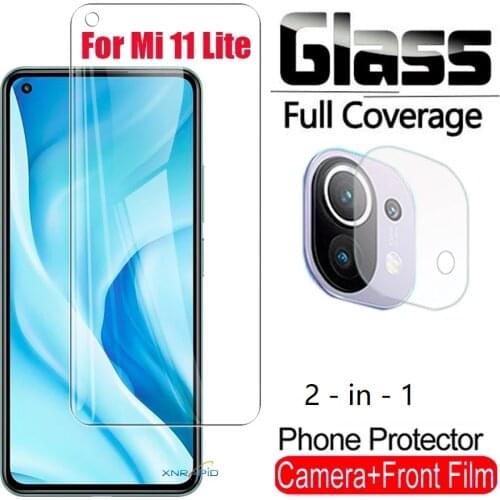 2-in-1 For Xiaomi Mi 11 Lite Glass For Mi 11 Lite Protective Glass Full Glue Cover HD Screen Protector For Mi 11 Lite Lens Glass