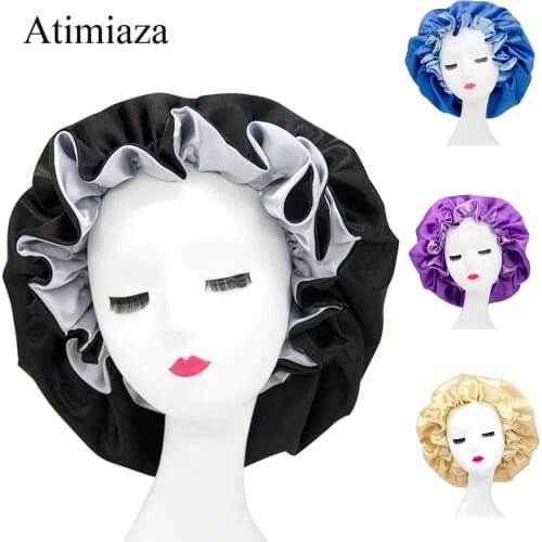 Satin Bonnet Cap Night Sleep Hat Silk Bonnets For Women,Double Layer Extra Large Satin Sleeping Cap With Elastic Sleeping Cap