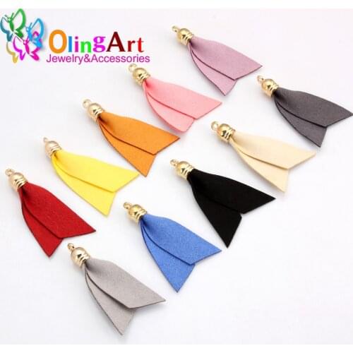 Free Shipping 8*50MM 10pcs/Lot Suede Tassel For Keychain Cellphone Straps Jewelry Making Charms DIY Earring Pendant OlingArt