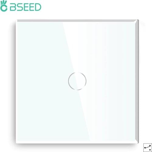 BSEED EU Standard 1Gang 2Way Wall Touch Light Switch Wall Power Sensor Switch Crystal Glass Panel Led Blue Backlight