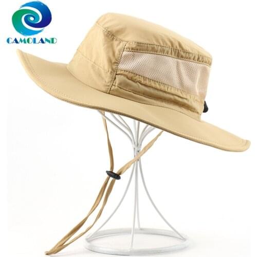 CAMOLAND Breathbale Mesh Bucket Hats For Women Men Summer UV Protection Sun Hat Waterproof Hiking Cap Male Outdoor Fishing Caps