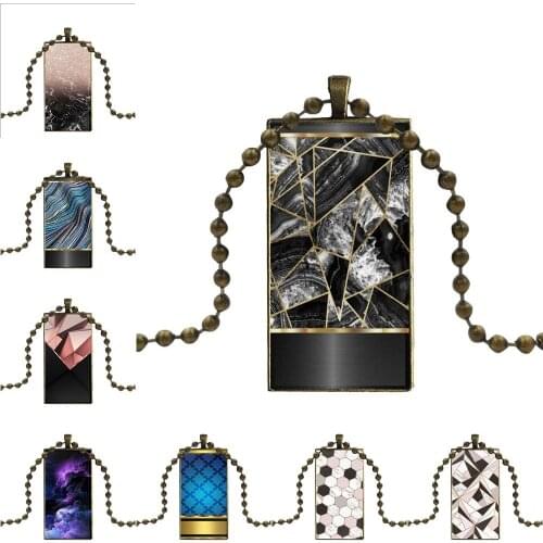 Black Gold Artist Marble Stripe Printing Necklace Fashion Long Chain With Rectangle Necklace Jewelry For Women Wedding