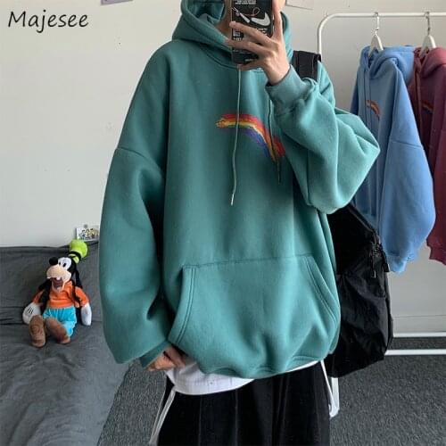 Men with Hat Hoodies Plus Size 3XL Rainbow Print Males Leisure Chic Trendy Loose Street All-match Outwear New Sweatshirts Simple