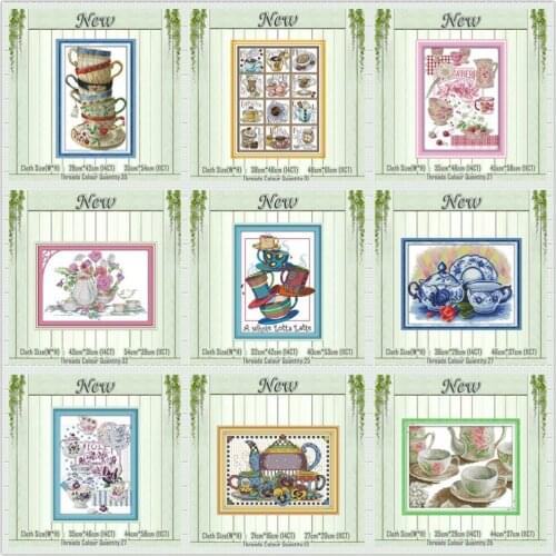 Elegant coffee cup tea set Teapot painting counted print on the canvas DMC 11CT 14CT kits Cross Stitch embroidery needlework Set
