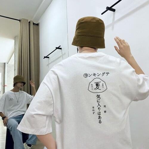 Japanese short-sleeved T-shirt men women Korean loose Harajuku simple character printing trend 2021 summer streetwear fresh top