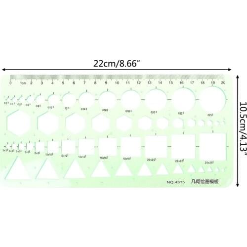 Geometric Plastic Circles Squares Hexagons Triangle Template Ruler Drawing Tool K92F