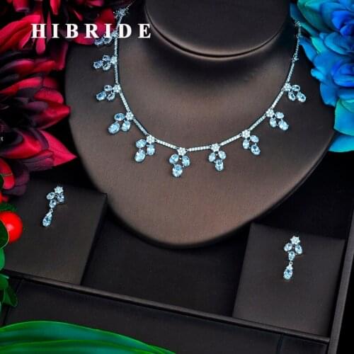 HIBRIDE Clear Flower Wedding Jewelry sets For Women Party Dresses Accessories Necklace Earings Set Cubic Zirconia Jewelry N-555