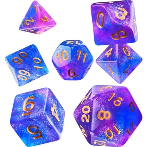 Intense and Bold Glitter Polyhedral 7-Die Galaxy Dice Set for Tabletop Games DND