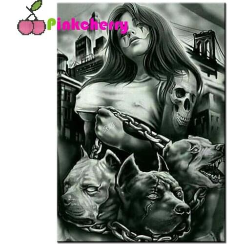 Skull Woman And Dog Diamond Embroidery DIY Paint With Diamonds Painting Full Square Mosaic Picture Of Rhinestones k1310