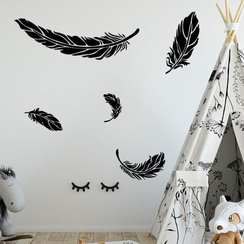 Beauty Feather Vinyl Kitchen Wall Stickers Wallpaper For Kids Rooms Decoration Wall Art Sticker Murals