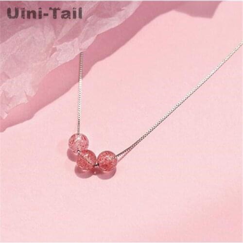 Uini-Tail hot new 925 sterling silver cute cat necklace female simple strawberry crystal necklace Korean small fresh fashion