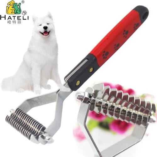 Hateli Pet Rakes Dog Fur Knot Cutter Cat Grooming Brush Pets Trimmer Comb Shedding Rake Short Long Hair Metal 10/13/18 Blades