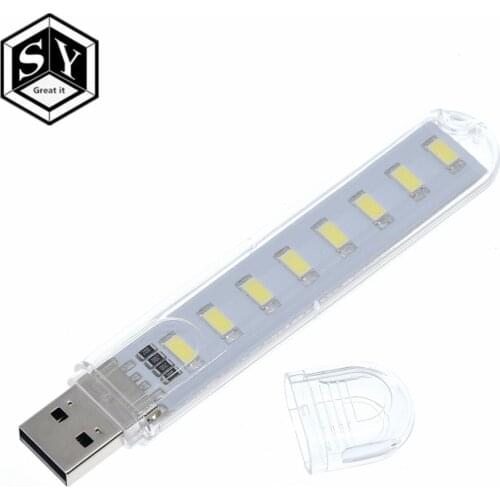 Mini Protable USB Night light 8leds 5730 SMD Book lights 5V For PC Laptops Computer Mobile Power Camping lamp white color